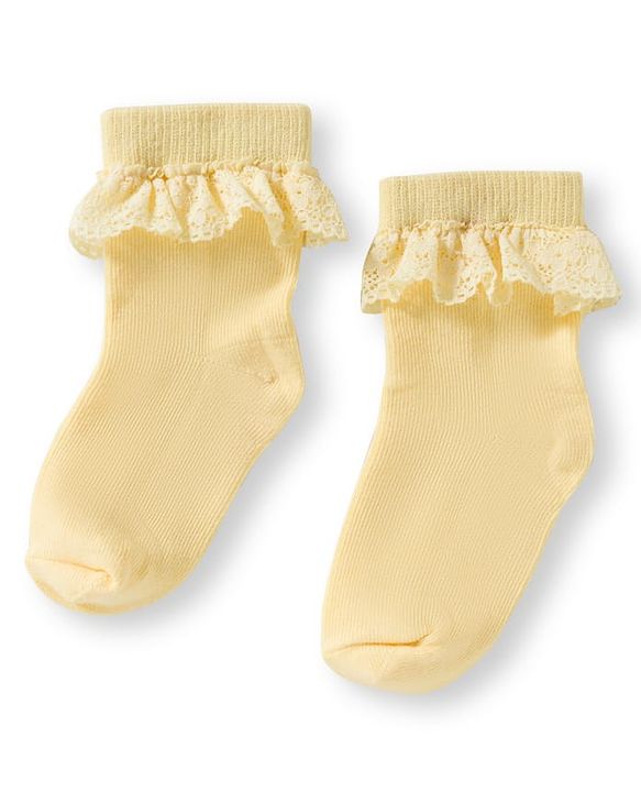 Cute Walk By Babyhug Ankle Length Solid Color Socks with Lace Detailing Pack of 3 - Yellow Light Blue & Pink