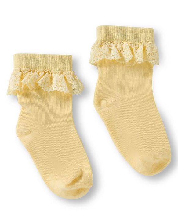 Cute Walk By Babyhug Ankle Length Solid Color Socks with Lace Detailing Pack of 3 - Yellow Light Blue & Pink