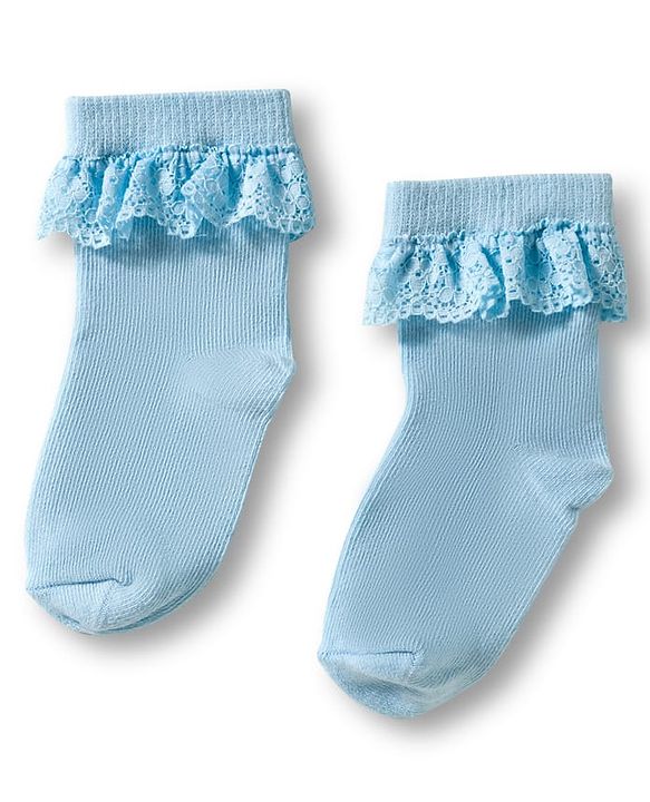Cute Walk By Babyhug Ankle Length Solid Color Socks with Lace Detailing Pack of 3 - Yellow Light Blue & Pink