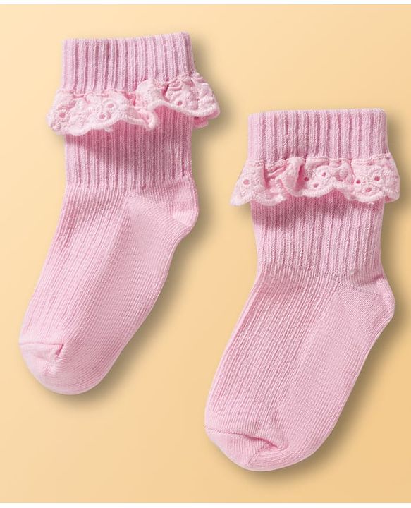 Cute Walk by Babyhug Ankle Length Solid Colour Socks with Lace  Design Pack of 3 - Pink White & Red