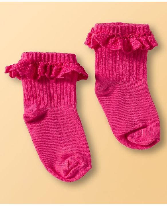 Cute Walk by Babyhug Ankle Length Solid Colour Socks with Lace  Design Pack of 3 - Pink White & Red