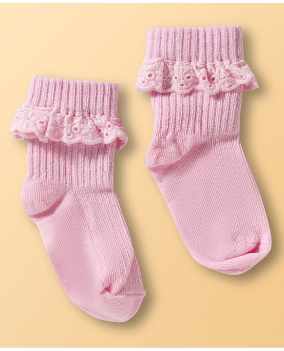 Cute Walk by Babyhug Ankle Length Solid Colour Socks with Lace  Design Pack of 3 - Pink White & Red