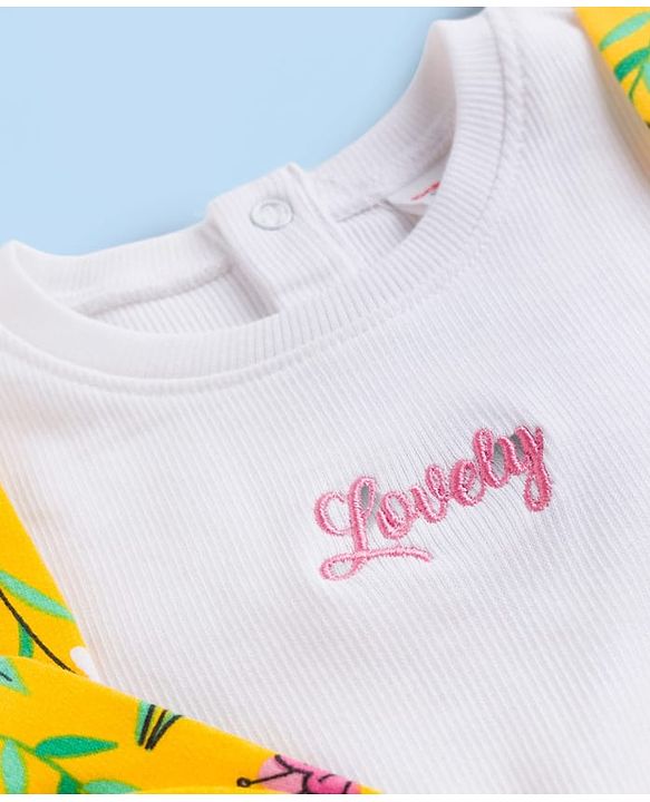 Babyhug 100% Cotton Knit Half Sleeves Floral Printed Frock - Yellow