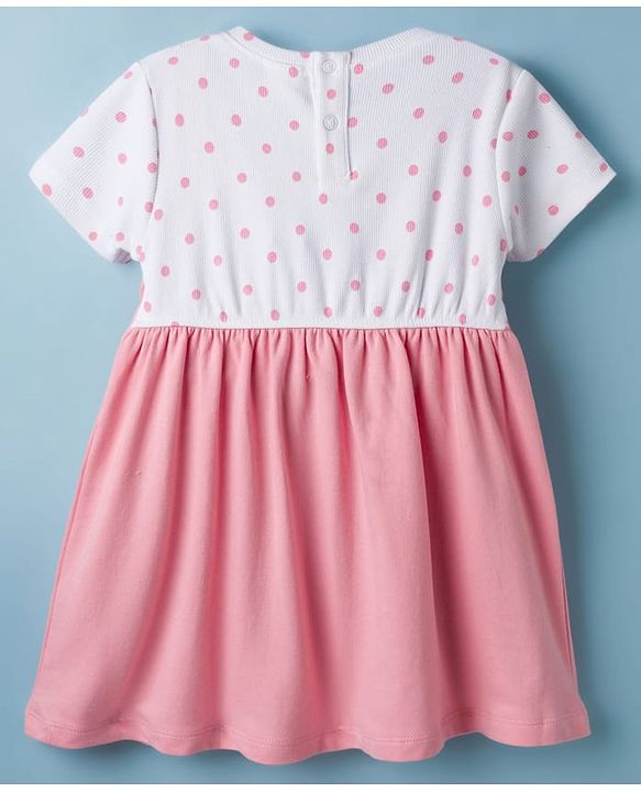 Babyhug 100% Cotton Knit Half Sleeves Polka Dots Printed Frock - Pink