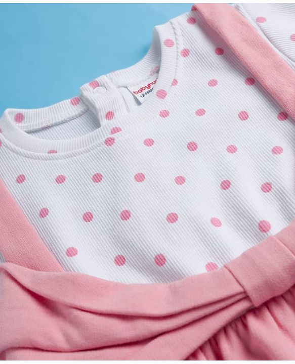 Babyhug 100% Cotton Knit Half Sleeves Polka Dots Printed Frock - Pink