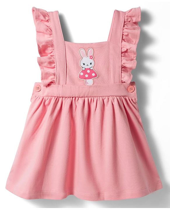 Babyhug Single Jersey Knit Frock & Half Sleeves Inner Tee With Bunny Embroidery - Pink