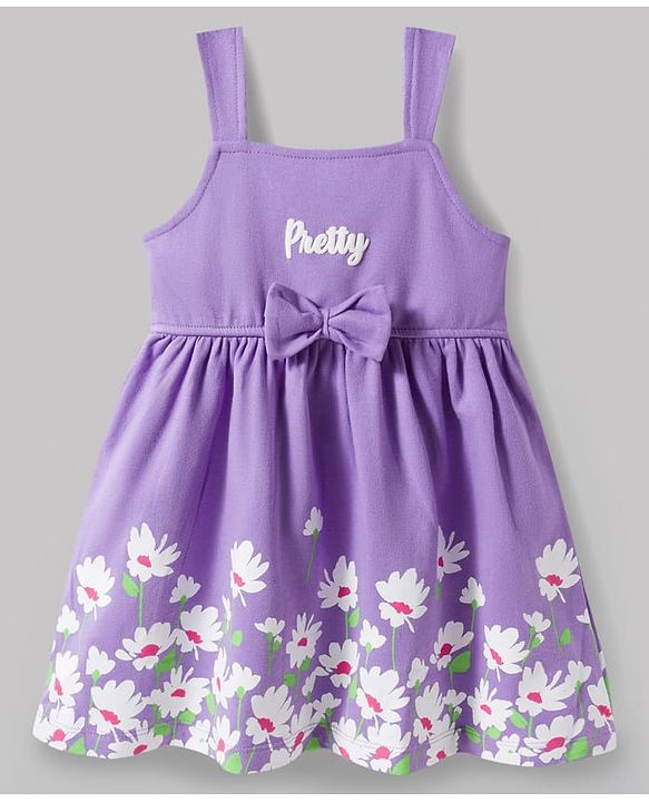 Babyhug Single Jersey Knit Frock & Half Sleeves Shrug With Floral Print - Purple & White