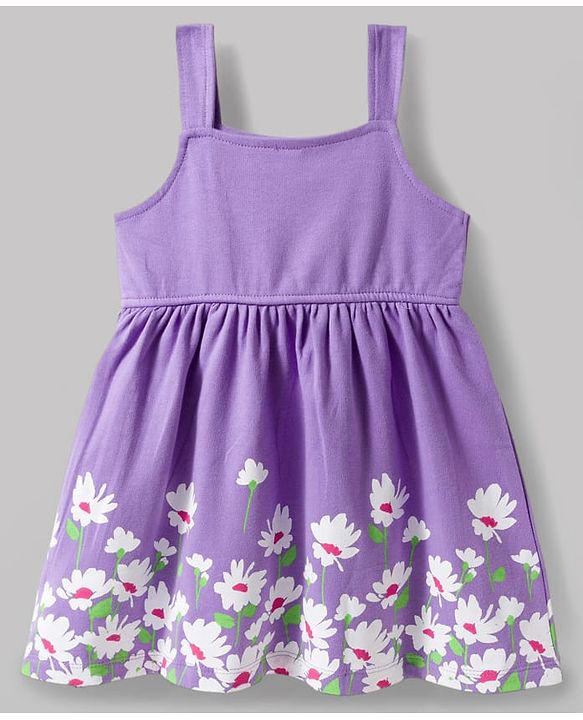 Babyhug Single Jersey Knit Frock & Half Sleeves Shrug With Floral Print - Purple & White