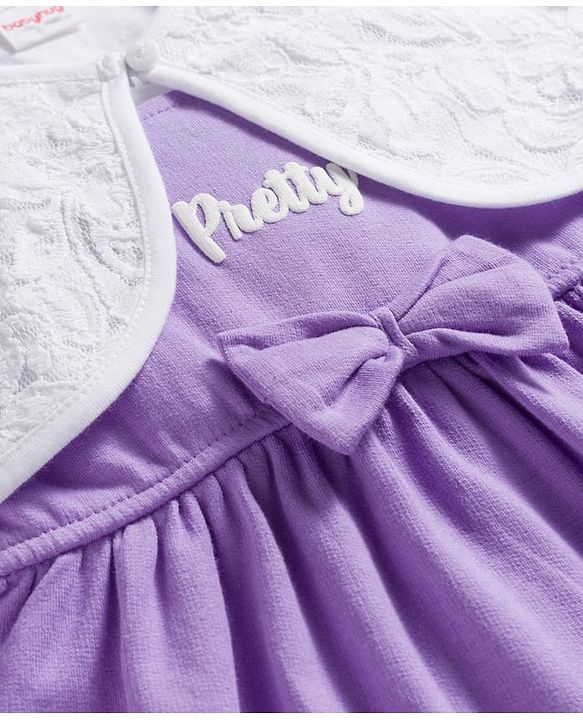 Babyhug Single Jersey Knit Frock & Half Sleeves Shrug With Floral Print - Purple & White