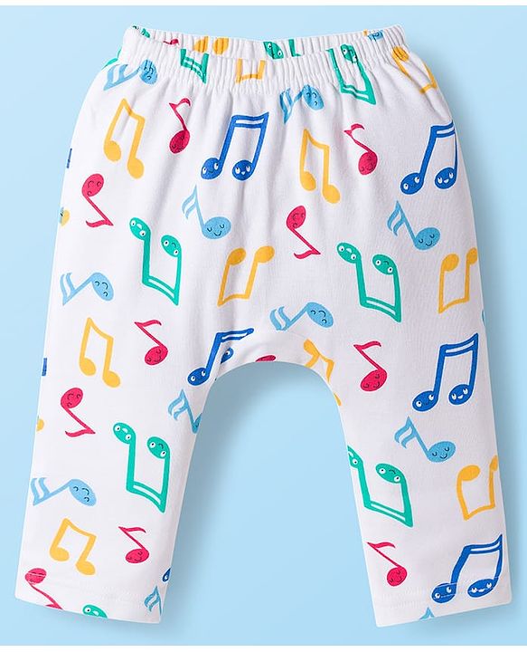 Babyhug Interlock Knit Full Length Diaper Leggings with Musical Print & Stripes Pack of 3 - Multicolor