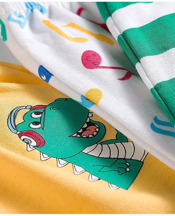 Babyhug Interlock Knit Full Length Diaper Leggings with Musical Print & Stripes Pack of 3 - Multicolor