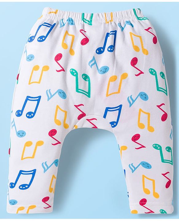 Babyhug Interlock Knit Full Length Diaper Leggings with Musical Print & Stripes Pack of 3 - Multicolor