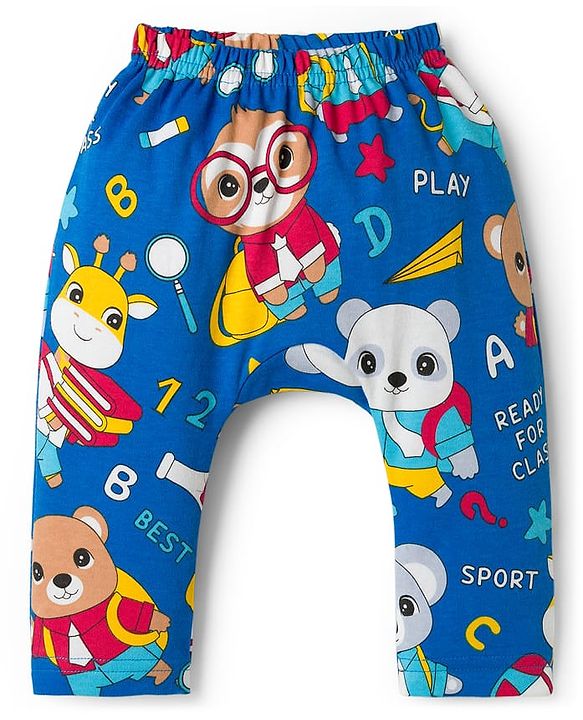 Babyhug Interlock Knit Full Length Diaper Leggings with Animal Print & Stripes Pack of 3 - Multicolor