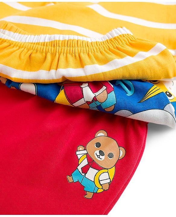 Babyhug Interlock Knit Full Length Diaper Leggings with Animal Print & Stripes Pack of 3 - Multicolor