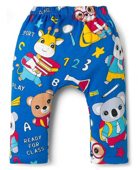 Babyhug Interlock Knit Full Length Diaper Leggings with Animal Print & Stripes Pack of 3 - Multicolor