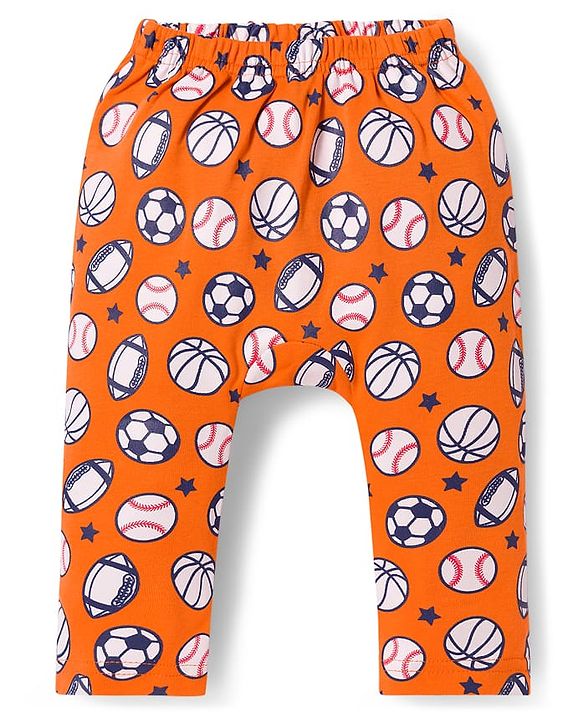 Babyhug Interlock Knit Full Length Diaper Leggings with Sport Theme Print & Stripes Pack of 3 - Multicolor