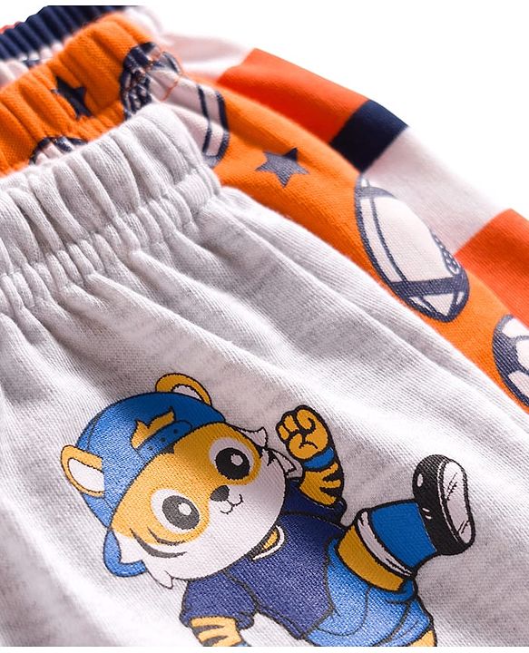 Babyhug Interlock Knit Full Length Diaper Leggings with Sport Theme Print & Stripes Pack of 3 - Multicolor