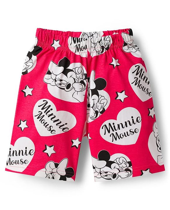 Babyhug Disney 100% Cotton Knit Half Sleeves Co-Ords T-Shirt & Shorts Night Suit With Minnie Mouse Print - Red