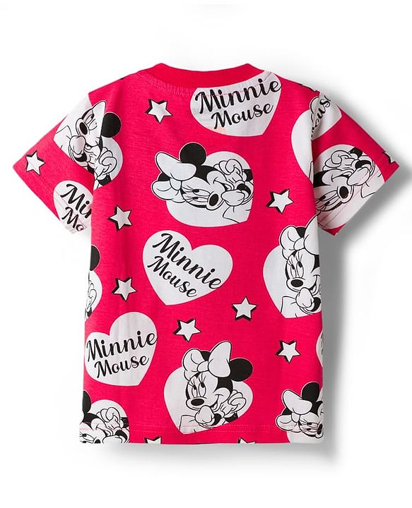 Babyhug Disney 100% Cotton Knit Half Sleeves Co-Ords T-Shirt & Shorts Night Suit With Minnie Mouse Print - Red