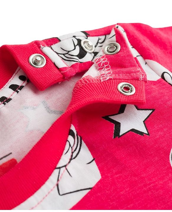 Babyhug Disney 100% Cotton Knit Half Sleeves Co-Ords T-Shirt & Shorts Night Suit With Minnie Mouse Print - Red