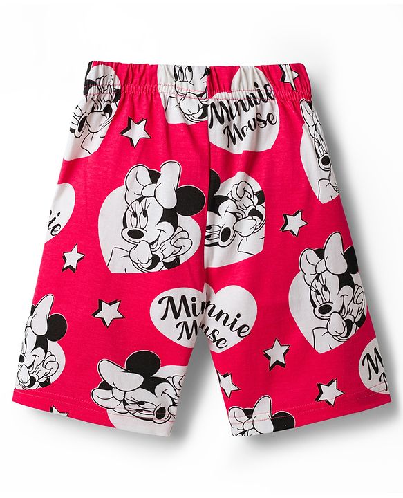 Babyhug Disney 100% Cotton Knit Half Sleeves Co-Ords T-Shirt & Shorts Night Suit With Minnie Mouse Print - Red