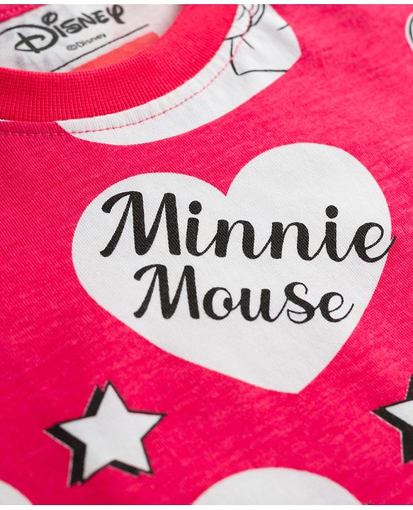 Babyhug Disney 100% Cotton Knit Half Sleeves Co-Ords T-Shirt & Shorts Night Suit With Minnie Mouse Print - Red