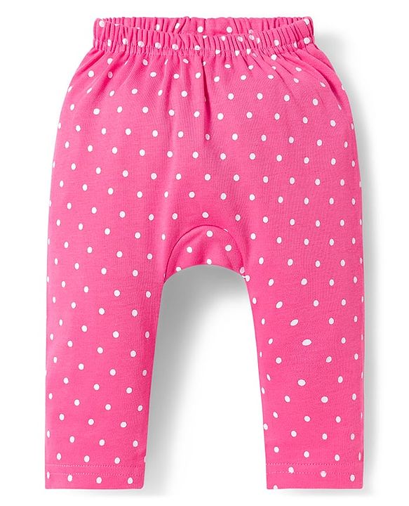 Babyhug Interlock Knit Full Length Diaper Leggings with Floral & Polka Dot Print Pack of 3 - Purple Dark & Light Pink