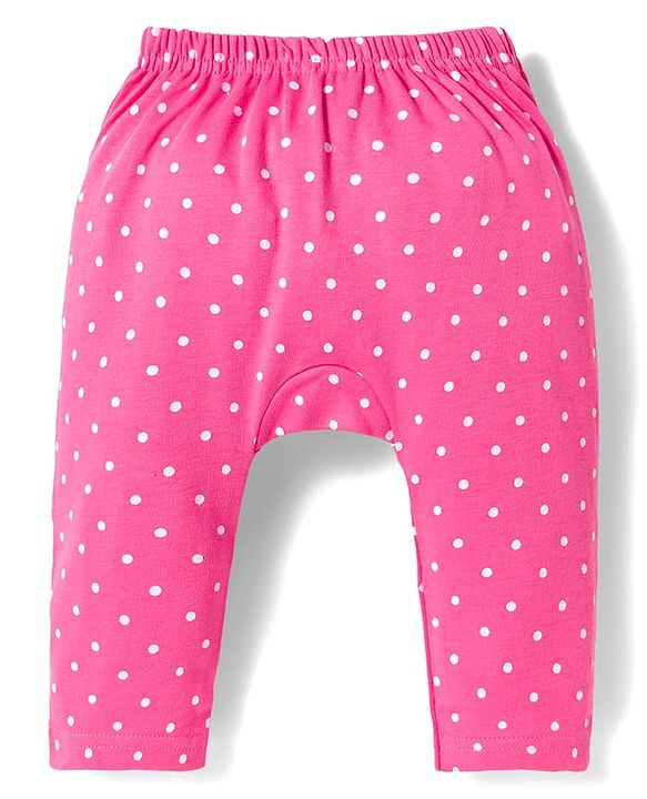 Babyhug Interlock Knit Full Length Diaper Leggings with Floral & Polka Dot Print Pack of 3 - Purple Dark & Light Pink
