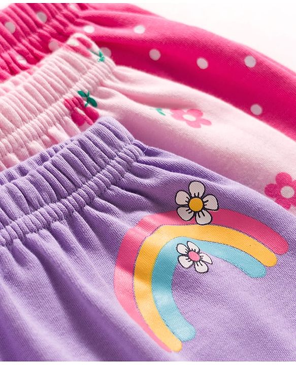 Babyhug Interlock Knit Full Length Diaper Leggings with Floral & Polka Dot Print Pack of 3 - Purple Dark & Light Pink