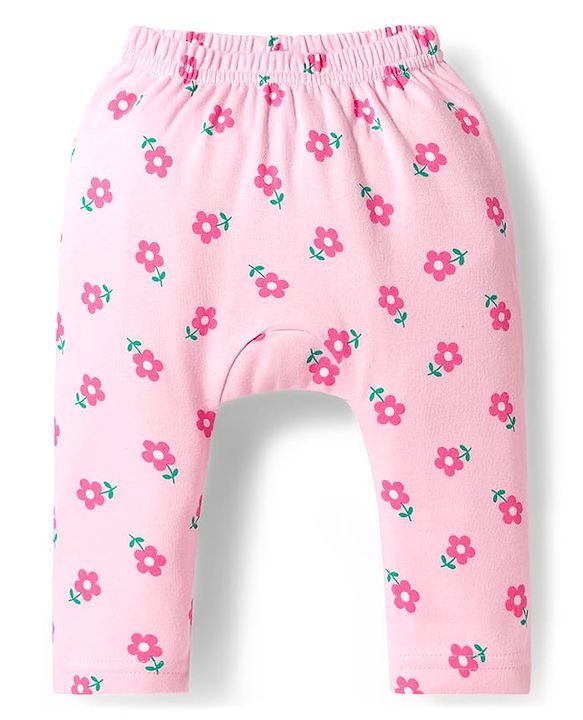 Babyhug Interlock Knit Full Length Diaper Leggings with Floral & Polka Dot Print Pack of 3 - Purple Dark & Light Pink