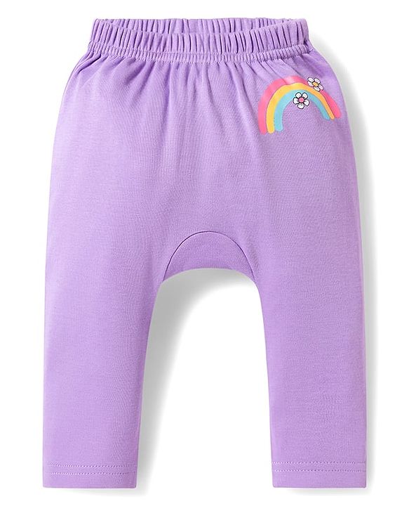 Babyhug Interlock Knit Full Length Diaper Leggings with Floral & Polka Dot Print Pack of 3 - Purple Dark & Light Pink