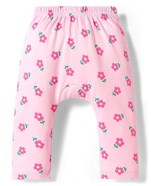 Babyhug Interlock Knit Full Length Diaper Leggings with Floral & Polka Dot Print Pack of 3 - Purple Dark & Light Pink