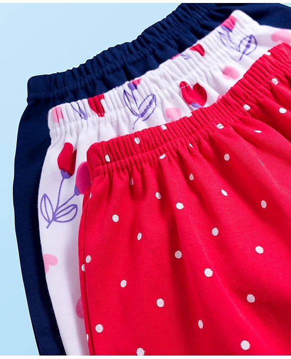 Babyhug Interlock Knit Full Length Diaper Leggings With Polka Dot Print Pack Of 3 - Red White & Navy Blue