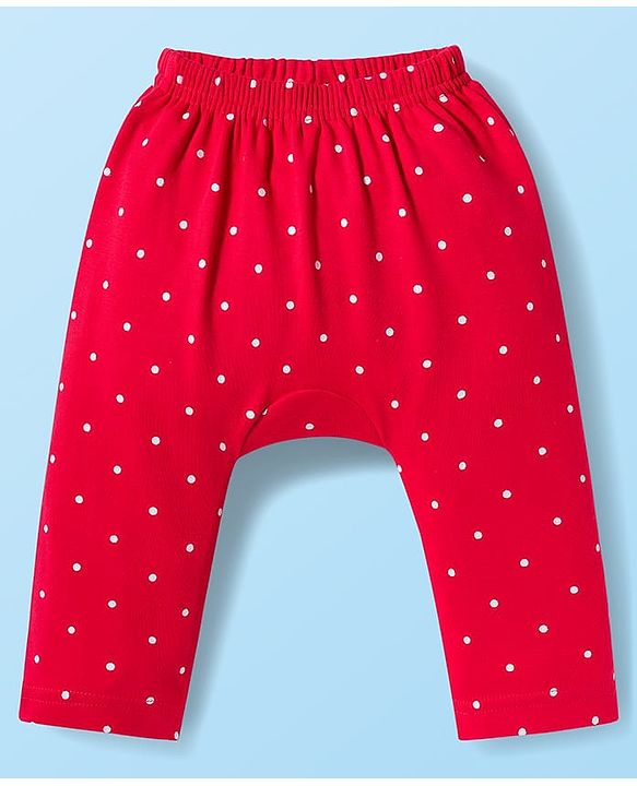 Babyhug Interlock Knit Full Length Diaper Leggings With Polka Dot Print Pack Of 3 - Red White & Navy Blue