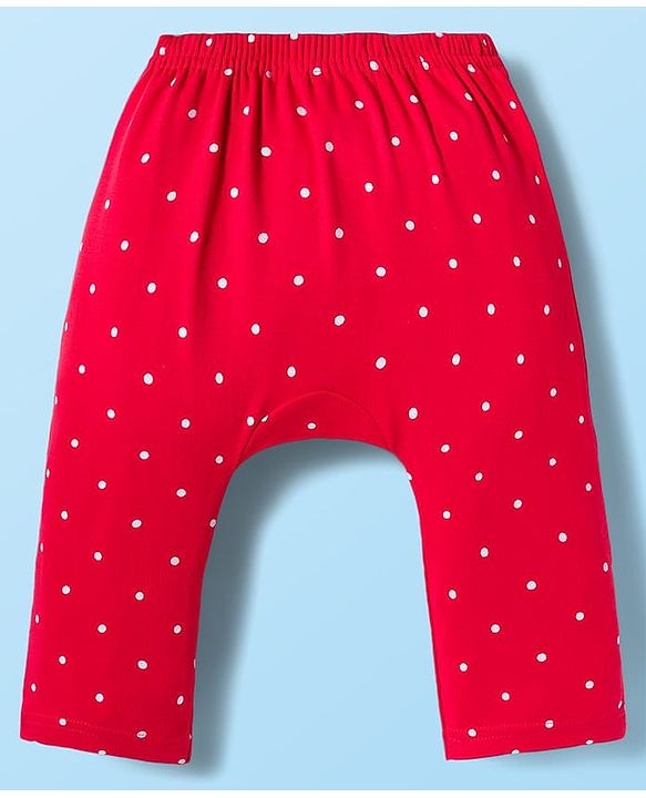 Babyhug Interlock Knit Full Length Diaper Leggings With Polka Dot Print Pack Of 3 - Red White & Navy Blue