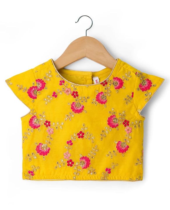 Babyhug Woven Half Sleeves Net Embroidered Lehenga Choli Set With Dupatta - Fuchsia & Yellow