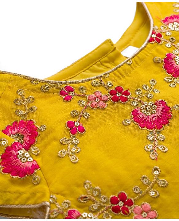 Babyhug Woven Half Sleeves Net Embroidered Lehenga Choli Set With Dupatta - Fuchsia & Yellow