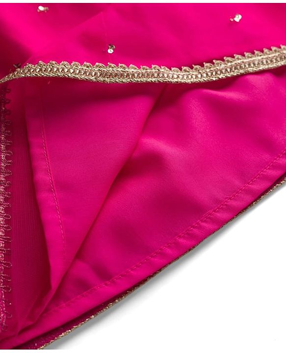 Babyhug Woven Half Sleeves Net Embroidered Lehenga Choli Set With Dupatta - Fuchsia & Yellow