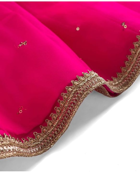 Babyhug Woven Half Sleeves Net Embroidered Lehenga Choli Set With Dupatta - Fuchsia & Yellow