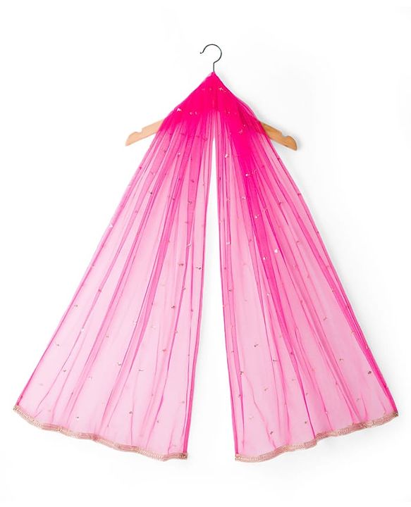 Babyhug Woven Half Sleeves Net Embroidered Lehenga Choli Set With Dupatta - Fuchsia & Yellow