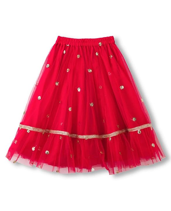 Babyhug Woven Half Sleeves Choli Lehenga Set with Dupatta & Sequin Detailing - Red & Yellow