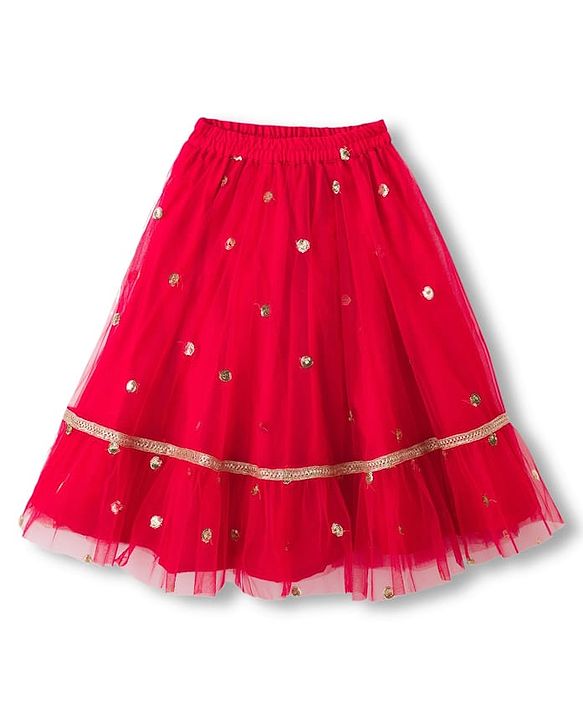 Babyhug Woven Half Sleeves Choli Lehenga Set with Dupatta & Sequin Detailing - Red & Yellow
