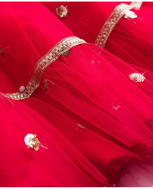 Babyhug Woven Half Sleeves Choli Lehenga Set with Dupatta & Sequin Detailing - Red & Yellow