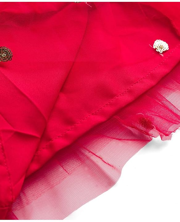 Babyhug Woven Half Sleeves Choli Lehenga Set with Dupatta & Sequin Detailing - Red & Yellow