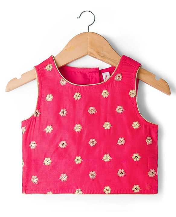 Babyhug Woven Sleeveless Chanderi Printed Lehenga Choli Set With Floral Embroidery & Dupatta - Yellow