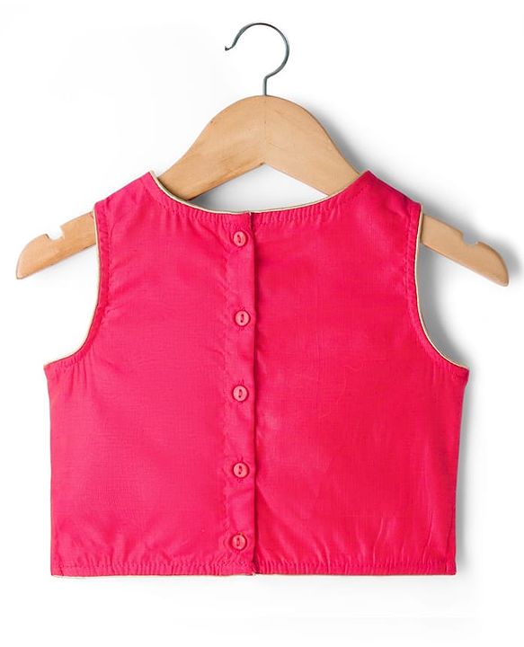 Babyhug Woven Sleeveless Chanderi Printed Lehenga Choli Set With Floral Embroidery & Dupatta - Yellow