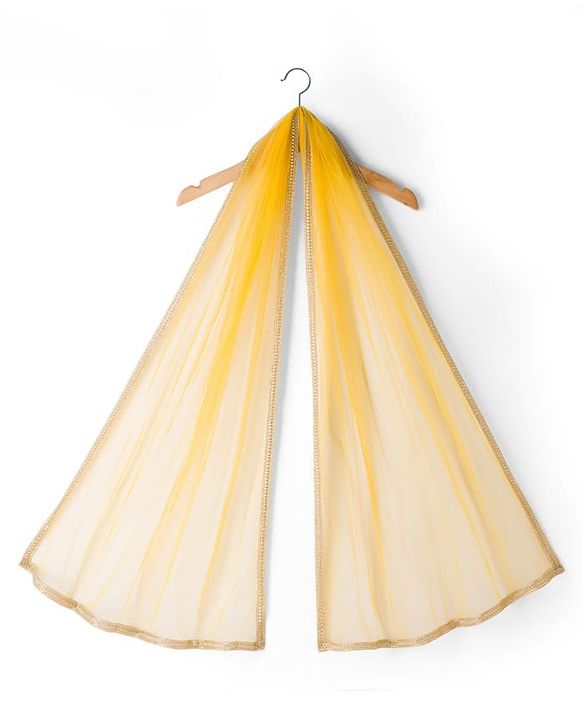 Babyhug Woven Sleeveless Chanderi Printed Lehenga Choli Set With Floral Embroidery & Dupatta - Yellow