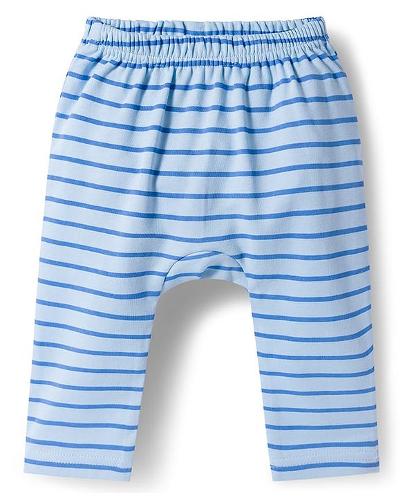 Babyhug Cotton Knit Full Length Diaper Pants With Nautical Theme Print Pack Of 3 - Blue White & Orange