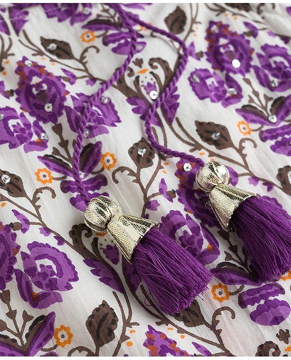 Babyhug Cotton Woven Sleeveless Cambric Printed Kurta & Gharara Set with Dupatta - Purple