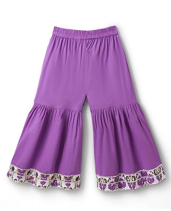 Babyhug Cotton Woven Sleeveless Cambric Printed Kurta & Gharara Set with Dupatta - Purple